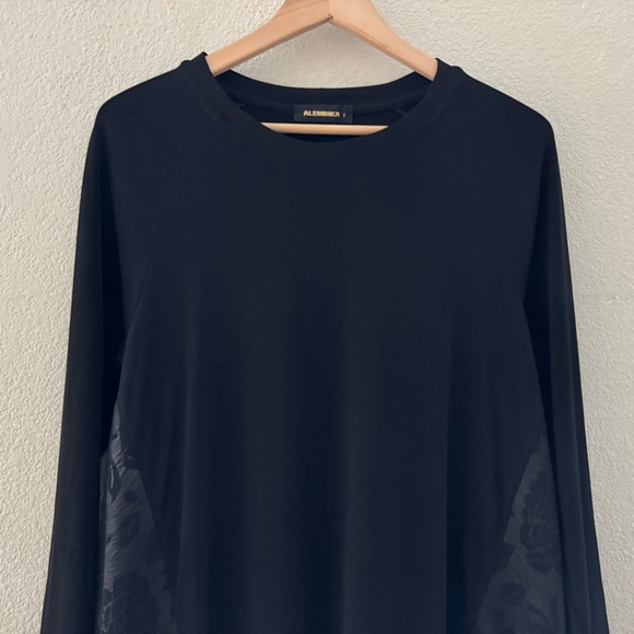 Alembika Oversized Shift Dress Womens Medium Black Mixed Media Floral - Picture 4 of 12